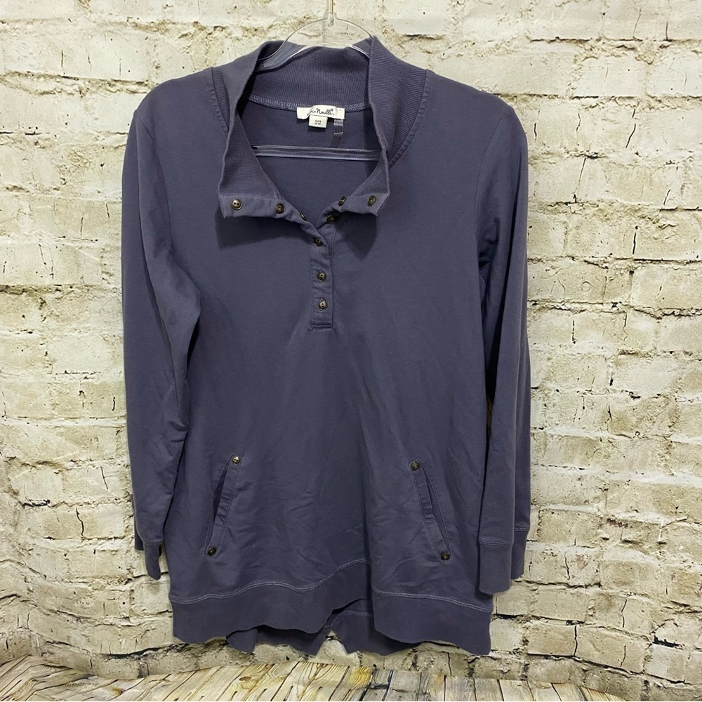 Simply Noelle Blue Gray Button Up Sweatshirt Pockets